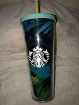 2016 Starbucks HAWAII 24 OZ BLUE PALMS VENTI  TUMBLER COFFEE TO GO COLD CUP MUG  - Sold on eBay Aug, 31st 2018 for $28.00