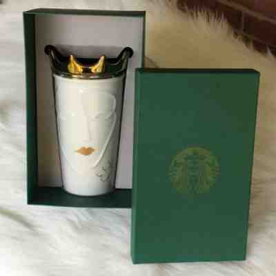 Starbucks Mug 2016 Siren Ceramic Travel Mermaid Tumbler with Gold Crown Lid 10oz - Sold on eBay Aug, 31st 2018 for $60.00