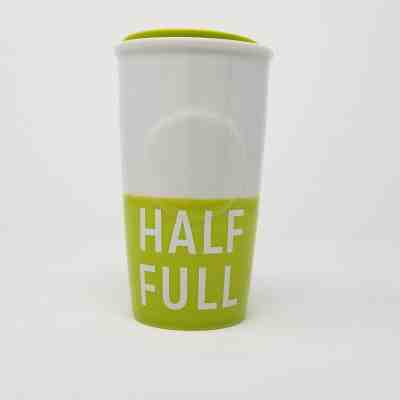 Starbucks Mug 2016 Travel Cup Tumbler Ceramic White Lime Green Half Full 10oz