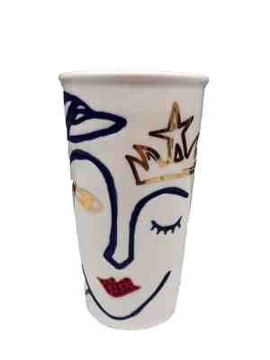 Starbucks 2016 Face Siren Ceramic Tumbler Travel Mug Blue 10 oz Sequin Lips - Sold on eBay Aug, 30th 2018 for $20.00