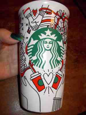NEW Starbucks 2017 Holiday Christmas Ceramic Tumbler Travel Mug Lid Coffee Tea - Sold on eBay Sep, 17th 2018 for $19.99
