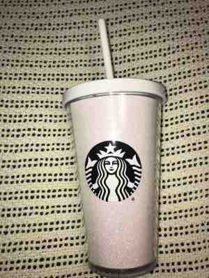 NEW 2017 STARBUCKS IRIDESCENT WHITE GLITTER TUMBLER 16oz Grande  CUP - Sold on eBay Sep, 14th 2018 for $12.00