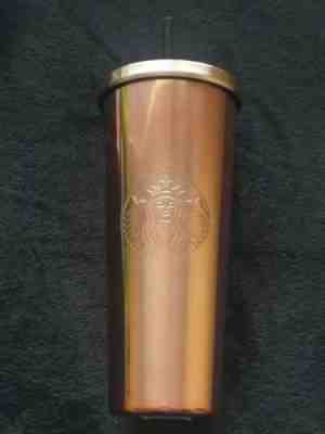 Starbucks 2017 Rose Gold Tumbler Stainless Steel Hot & Cold Cup w/Straw (24oz) - Sold on eBay Sep, 14th 2018 for $39.95