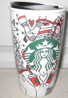NEW STARBUCKS Christmas Holiday  Ceramic Travel Tumbler Mug Cup Lid Coffee 2017 - Sold on eBay Sep, 9th 2018 for $22.95