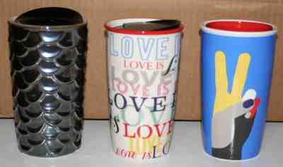 Lot (2) Starbucks Ceramic Tumbler 2017 Holiday Siren Mermaid Scale Peace Love Is - Sold on eBay Sep, 6th 2018 for $32.99