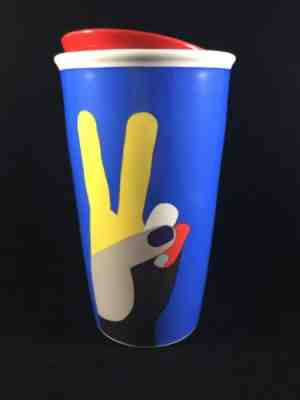 Starbucks 2017 Ceramic Tumbler 12oz. "Peace Sign" multi-color (NEW) collectible - Sold on eBay Sep, 4th 2018 for $24.99