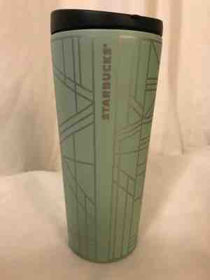 NEW 2017 STARBUCKS TUMBLER TRAVEL CUP 16 OUNCES SAGE GREEN SILVER GEOMETRIC LINE - Sold on eBay Sep, 3rd 2018 for $34.99