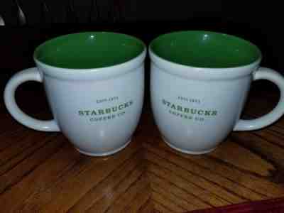 Lot of 2 Starbucks Coffee Barista Mug 2007 EST 1971 18 Oz. White/green - Sold on eBay Nov, 22nd 2018 for $15.49