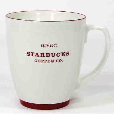 Starbucks Coffee BRAND NAME 18oz Abbey Mug Cup 2008 White Red Est 1971 - Sold on eBay Nov, 20th 2018 for $19.95