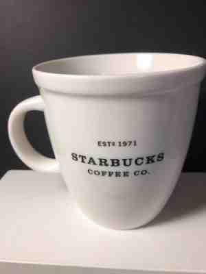 STARBUCKS 2001 18 oz CUP BARISTA ABBEY WHITE BLACK EST 1971 COFFEE MUG L/R HAND - Sold on eBay Nov, 19th 2018 for $7.00