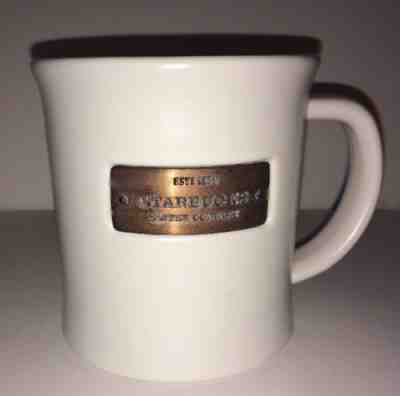 STARBUCKS COFFEE Co MUG 2010 Est 1971 Copper Plate Logo. 16 Fl Oz White Cup - Sold on eBay Nov, 19th 2018 for $8.00