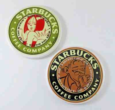 Starbucks Coffee Coasters Ceramic 1998 Limited G.B. Trudeau Doonesbury Set of 2 - Sold on eBay Nov, 22nd 2018 for $13.39