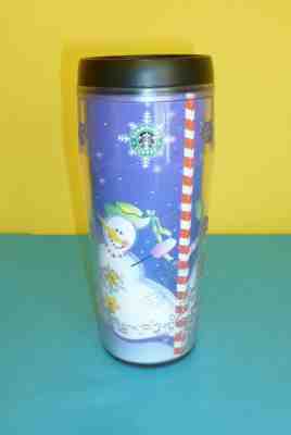 Starbucks Coffee Christmas Travel Mug Snowman Raised Snow Flakes 2001 16 oz  - Sold on eBay Nov, 19th 2018 for $8.00