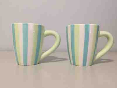 Starbucks 2003 Barista Coffee Mugs Green Blue White Striped - Set of 2 - Sold on eBay Nov, 19th 2018 for $12.99