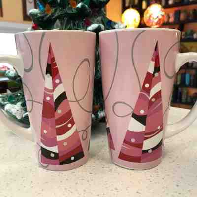 SET of 2 Starbucks Coffee 2004 Tall Mug Cup Pink Christmas Holiday Tree 16 oz - Sold on eBay Nov, 23rd 2018 for $19.99