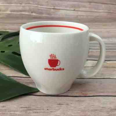 Starbucks Abbey White Red Coffee Mug 2004 14oz Stripe Inside Large Cup - Sold on eBay Nov, 22nd 2018 for $15.99