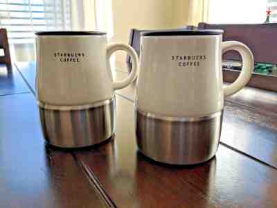 x2 2004 Starbucks Stainless Ceramic Urban Coffee Tea Travel Mug Cup 14Oz W/ Lids - Sold on eBay Nov, 22nd 2018 for $22.49