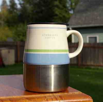 Starbucks Coffee Company 14oz 2005 Blue Green Ceramic & Stainless Urban Desk Mug - Sold on eBay Nov, 23rd 2018 for $34.00