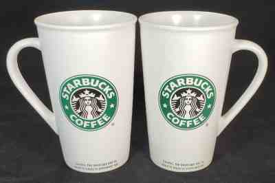 PAIR of Starbucks Coffee 2005 Grande 16oz Flat/Matte White Mug Green Siren Cup - Sold on eBay Nov, 18th 2018 for $39.95