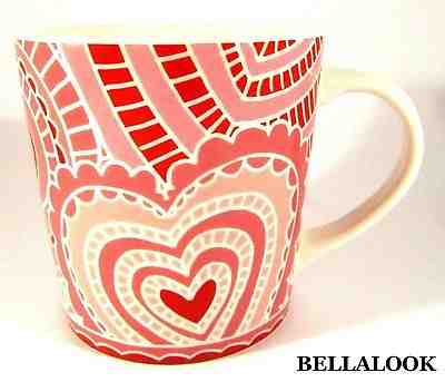 2005 STARBUCKS VALENTINE PINK RED LACE HEARTS 16 oz COFFEE TEA MUG CUP - Sold on eBay Nov, 18th 2018 for $9.99