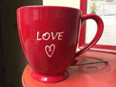 Red Starbucks "LOVE" with Heart Embossed Mug Coffee Tea 15 FL OZ 2006 - Sold on eBay Nov, 21st 2018 for $4.99