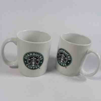 Pair of Starbucks Coffee Mug 2006 Classic White Green Black Mermaid Logo 12 oz  - Sold on eBay Nov, 20th 2018 for $13.00