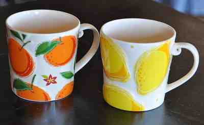 Starbucks  Raised Relief ORANGE & LEMON  large 16 oz  Mugs 2006  ~ 2 mugs  - Sold on eBay Nov, 19th 2018 for $12.99
