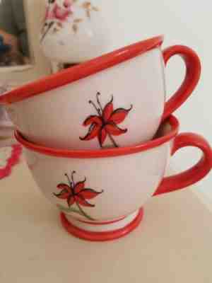 Lot 2 Starbucks 2006 mugs cups  'Uplifting' White/Orange Flower-10 oz   - Sold on eBay Nov, 19th 2018 for $6.00