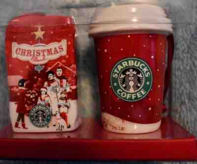 NEW in box 2007 Starbucks Coffee Ceramic Cup Mug Bag Christmas Ornament Gift Set - Sold on eBay Nov, 21st 2018 for $10.99