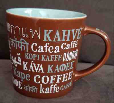 Starbucks 2008 Brown Ceramic Coffee Cup in Different Languages 16oz Collectible - Sold on eBay Nov, 20th 2018 for $4.99