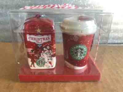 2007 NIB  To Go Cup Coffee Blend Bag STARBUCKS Duo Christmas Ornaments Old Logo - Sold on eBay Nov, 19th 2018 for $13.00