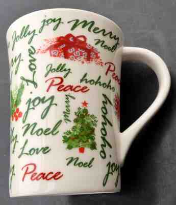 STARBUCKS Words of CHRISTMAS Red Interior Holiday 2007 12 Oz Coffee MUG Tea Cup  - Sold on eBay Nov, 19th 2018 for $6.99