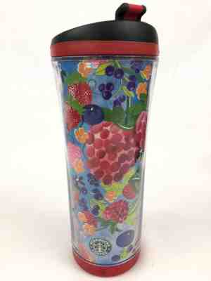 Starbucks 2007 Travel Cup Tumbler 16 oz Berries Floral Red Plastic with lid - Sold on eBay Nov, 18th 2018 for $11.39