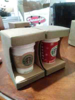 STARBUCKS COFFEE 2008 CERAMIC TO GO CUP MUG ORNAMENT MINT UNOPENED lot of two - Sold on eBay Nov, 22nd 2018 for $16.88