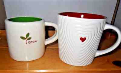 2 Starbucks Mugs 2008 10 oz Grow & 16 oz. Red Heart - Sold on eBay Nov, 21st 2018 for $19.99