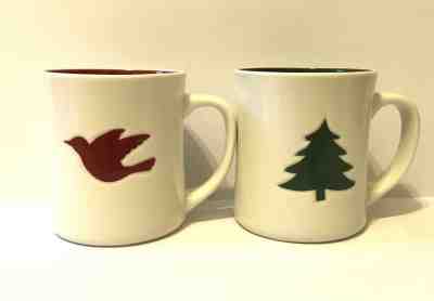 Set 2 Starbucks Coffee Mug Cup Holiday Green Christmas Tree Red Dove Bird 2008  - Sold on eBay Nov, 20th 2018 for $8.50