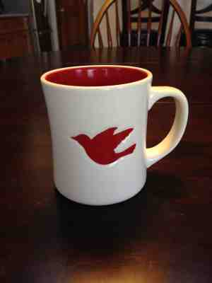 2008 Starbucks Red/White with Embossed Dove Coffee Mug 12 oz - Sold on eBay Nov, 19th 2018 for $5.99