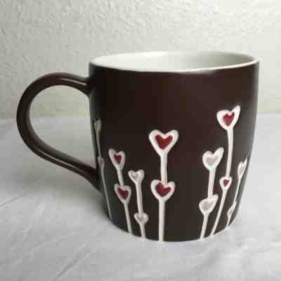 Starbucks 2009 Brown Hand Painted Mug With Heart Flowers Pink & Red  - Sold on eBay Nov, 19th 2018 for $10.99