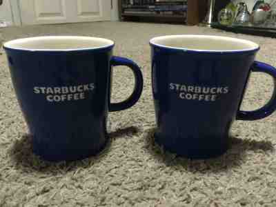 Pair Starbucks Coffee New Bone China mugs 16 oz BLUE w/Recessed White Lettering - Sold on eBay Nov, 19th 2018 for $20.99