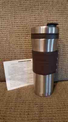 STARBUCKS BROWN Leather Band Double Walled Stainless Steel 16 oz Tumbler 2010  - Sold on eBay Nov, 18th 2018 for $9.95