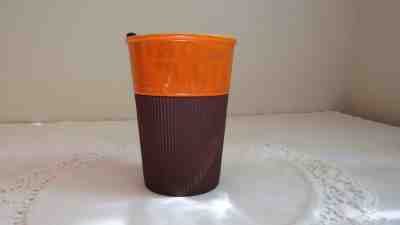 STARBUCKS 2011 VIA READY BREW ORANGE BROWN RUBBER TRAVEL TUMBLER CUP 8 OZ. - Sold on eBay Nov, 23rd 2018 for $14.65