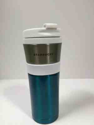  Starbucks Max Teal White Stainless Steel Tumbler 2011 16 oz - Sold on eBay Nov, 19th 2018 for $6.25