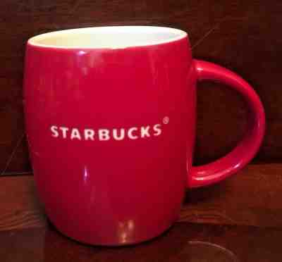 Starbucks Coffee Bright Red Cup Mug 2011 Barrel Shape w/Engraved White Logo  - Sold on eBay Nov, 18th 2018 for $9.95