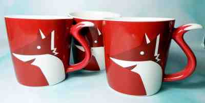 3 pcs 2012 Starbucks Red & white Fox Tail coffee mug cup - Sold on eBay Nov, 23rd 2018 for $29.99