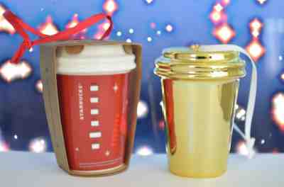 Starbucks 2012 Ornament Snowman & Gold Ceramic Mini To Go Cup Mug Christmas - Sold on eBay Nov, 22nd 2018 for $15.00