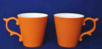 Starbucks 2012 Set Of 2 TAZO Burnt Orange Tea Mugs w/Rococo / Scroll Handles - Sold on eBay Nov, 22nd 2018 for $39.99