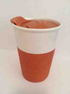 NWOT~ Starbucks 2013 White Orange Geometric Rubber Grip Tumbler Travel Mug 8 oz  - Sold on eBay Nov, 21st 2018 for $14.99
