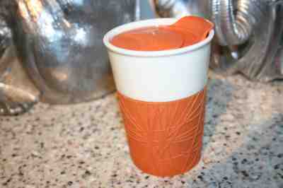 CERAMIC Starbucks 2013 White Orange Geometric Rubber Grip Tumbler Travel Mug 8OZ - Sold on eBay Nov, 20th 2018 for $13.99