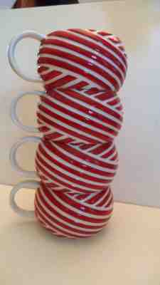 2013 Starbucks Holiday Peppermint Swirl Candy Cane Coffee Mugs Red White  (4) - Sold on eBay Nov, 19th 2018 for $25.00