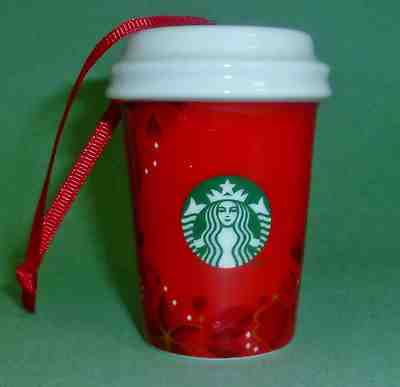Starbucks Ornament Christmas Holiday 2013 Red to Go Cup Holly Berries Ceramic - Sold on eBay Nov, 18th 2018 for $9.99